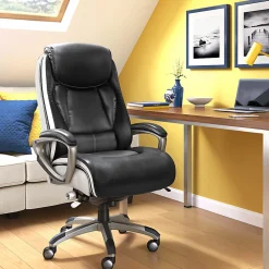 Serta® Smart Layers™ Tranquility Executive Ergonomic Bonded Leather High-Back Chair, Black/Slate