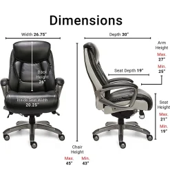 Serta® Smart Layers™ Tranquility Executive Ergonomic Bonded Leather High-Back Chair, Black/Slate