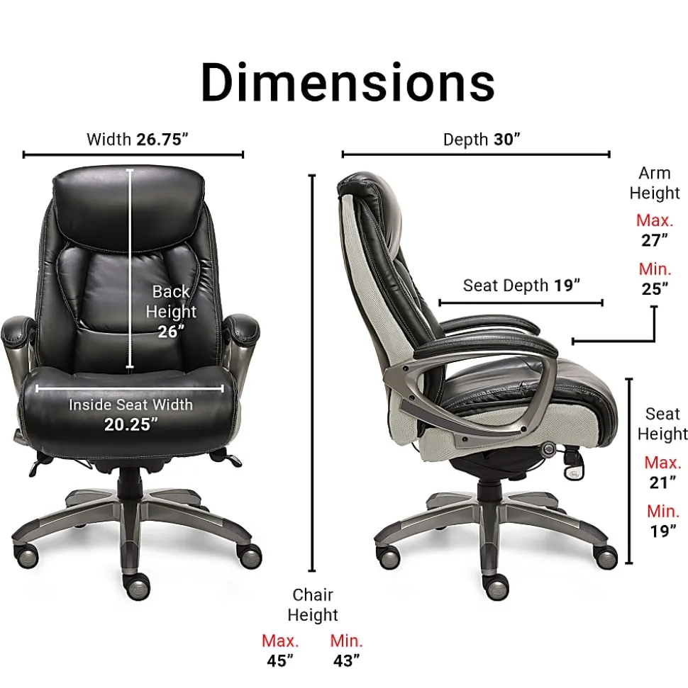 Serta® Smart Layers™ Tranquility Executive Ergonomic Bonded Leather High-Back Chair, Black/Slate