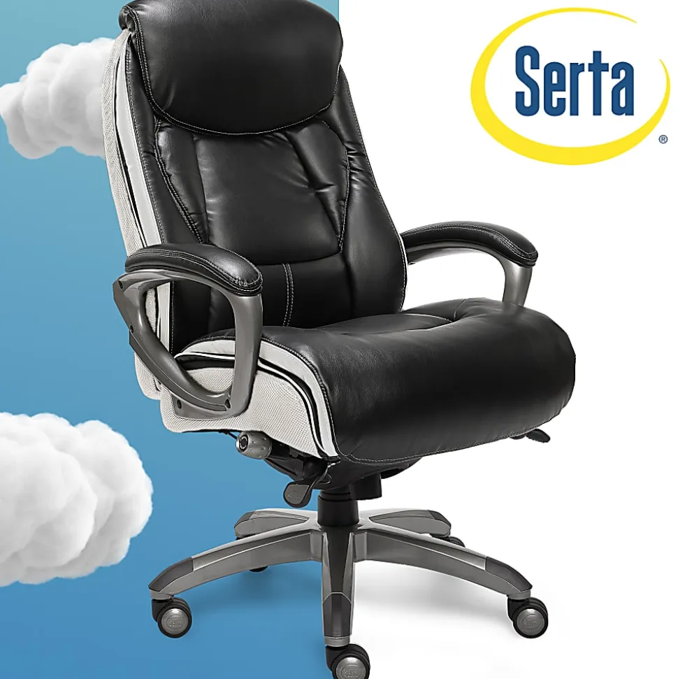 Serta® Smart Layers™ Tranquility Executive Ergonomic Bonded Leather High-Back Chair, Black/Slate