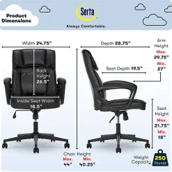 Serta® Style Hannah I Bonded Leather High-Back Office Chair, Comfort Black