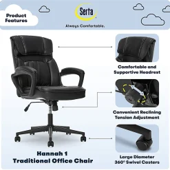 Serta® Style Hannah I Bonded Leather High-Back Office Chair, Comfort Black