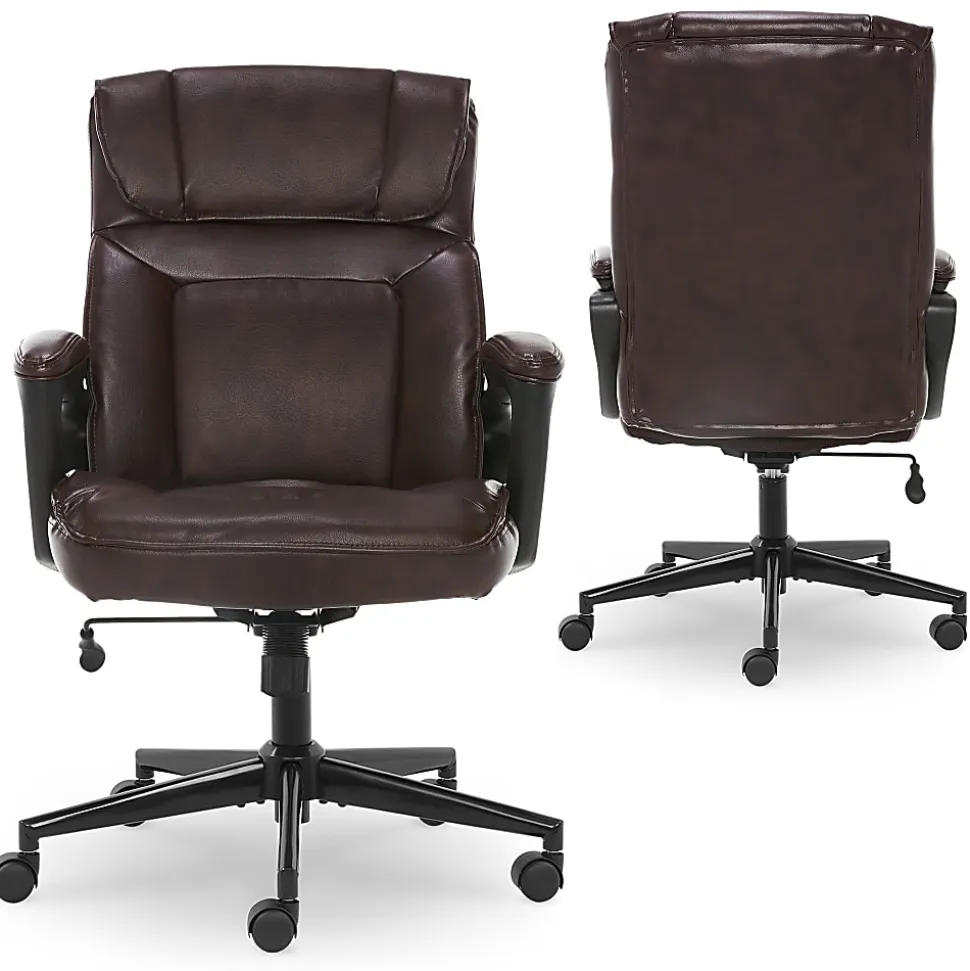 Serta® Style Hannah I Bonded Leather High-Back Office Chair, Comfort Biscuit/Black