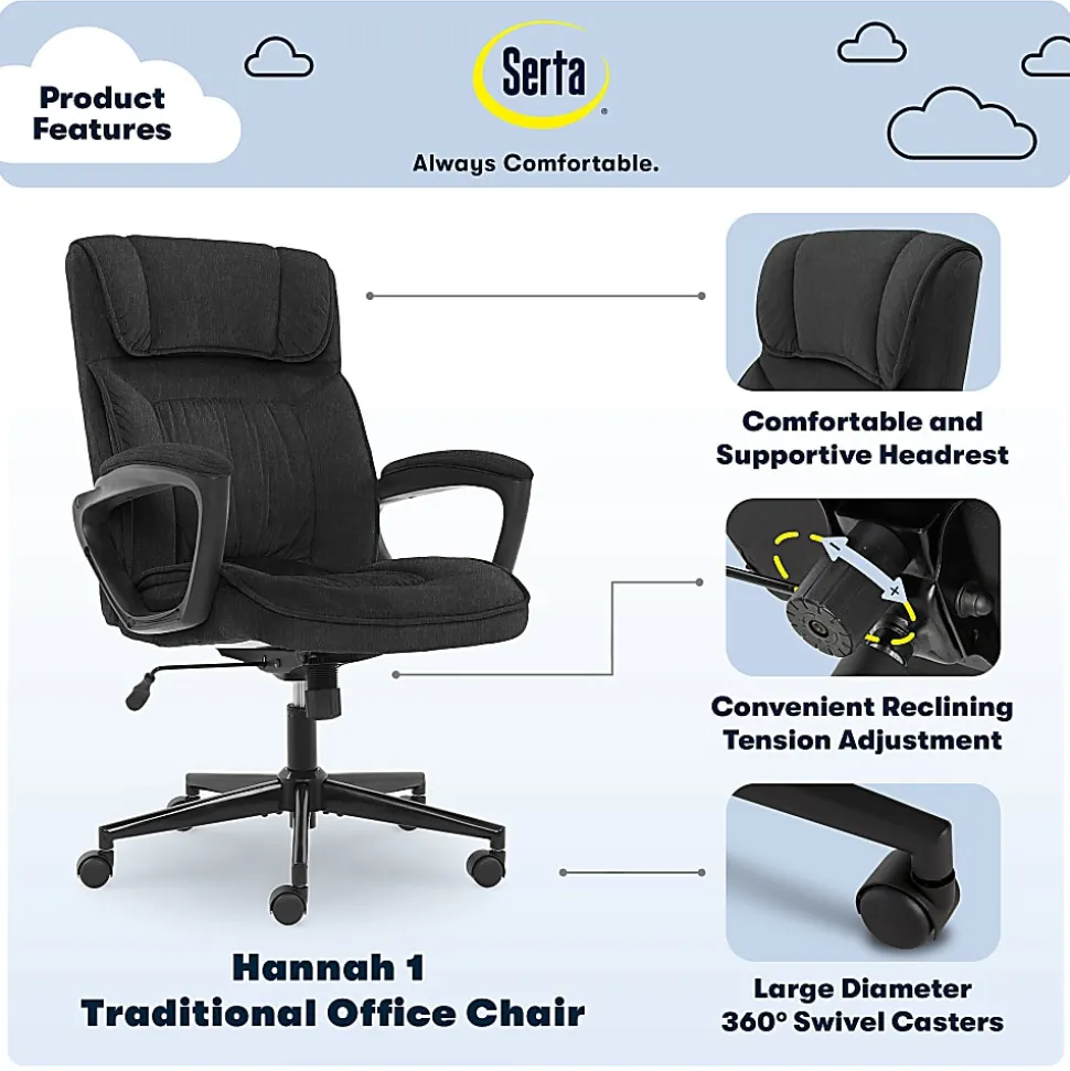 Serta® Style Hannah I High-Back Office Chair, Microfiber, Comfort Black