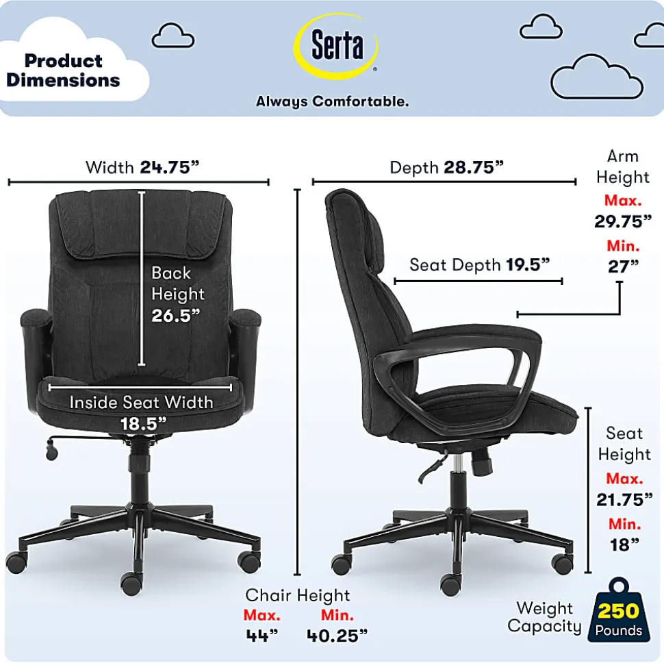 Serta® Style Hannah I High-Back Office Chair, Microfiber, Comfort Black