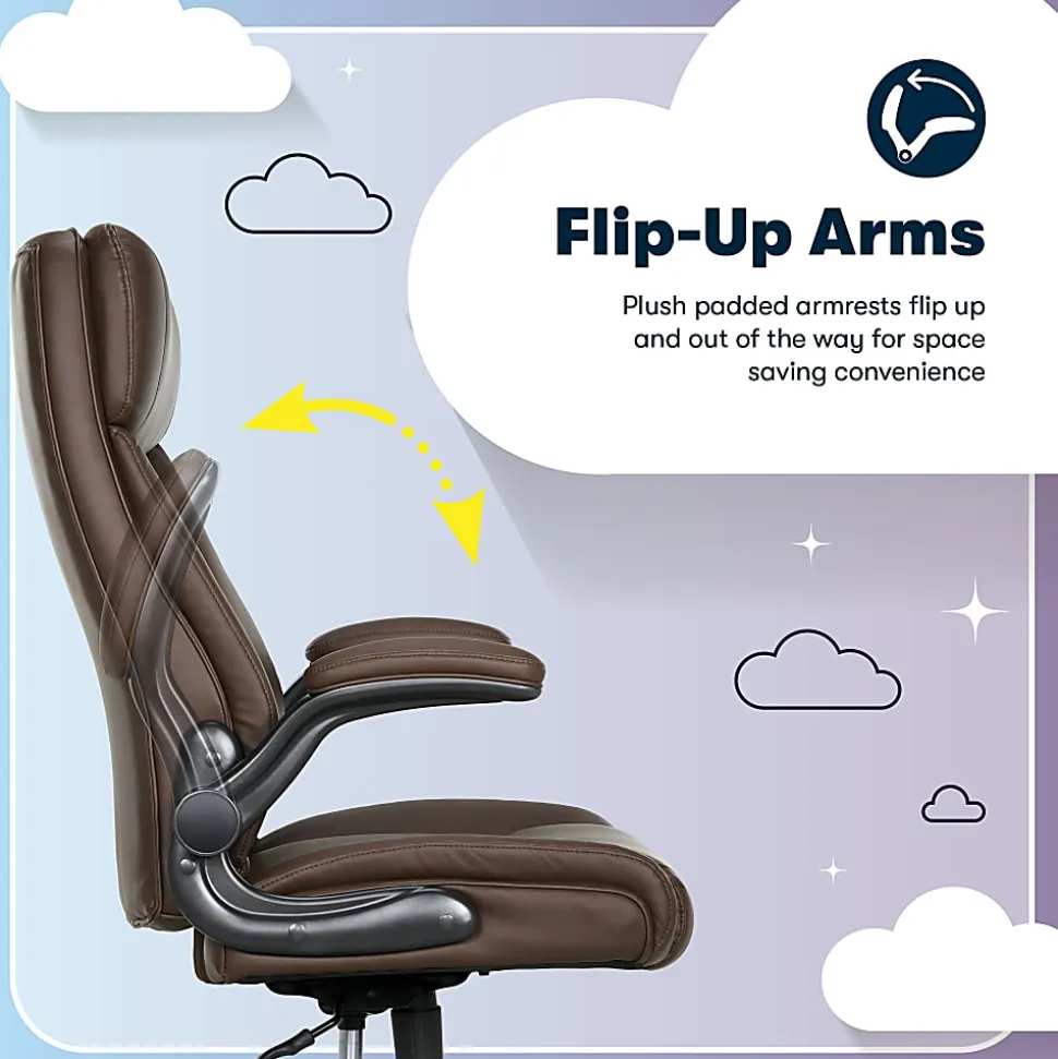 Serta® Torrington Big & Tall Office Chair, with Flip-Up Padded Armrests, ComfortCoils™ Seat Cushion Technology, Dark Walnut Brown, 52399DBRN