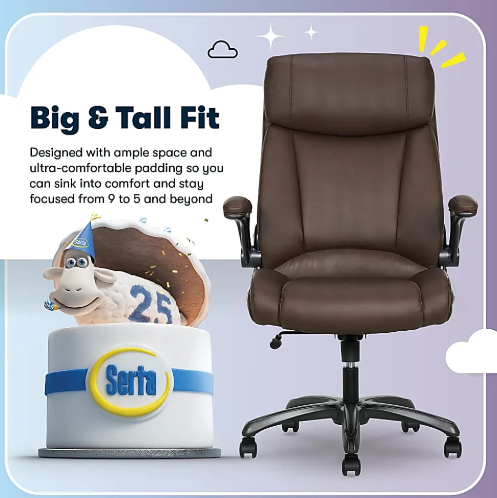 Serta® Torrington Big & Tall Office Chair, with Flip-Up Padded Armrests, ComfortCoils™ Seat Cushion Technology, Dark Walnut Brown, 52399DBRN