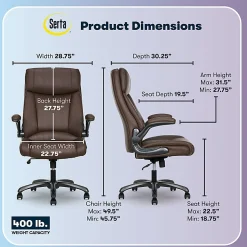Serta® Torrington Big & Tall Office Chair, with Flip-Up Padded Armrests, ComfortCoils™ Seat Cushion Technology, Dark Walnut Brown, 52399DBRN