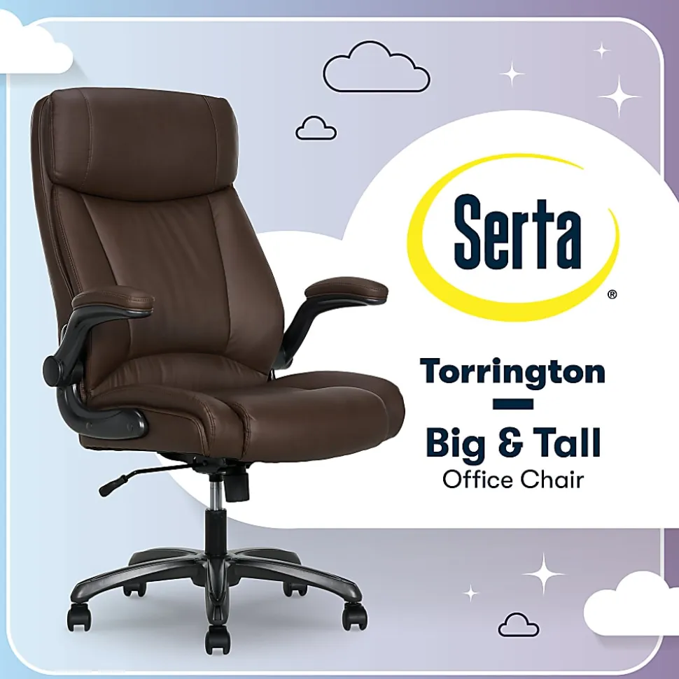 Serta® Torrington Big & Tall Office Chair, with Flip-Up Padded Armrests, ComfortCoils™ Seat Cushion Technology, Dark Walnut Brown, 52399DBRN