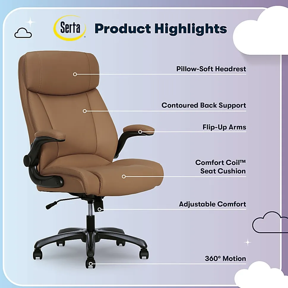 Serta® Torrington Ergonomic High-Back Faux Leather Big & Tall Executive Office Chair, Light Tan