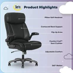 Serta® Torrington Ergonomic High-Back Faux Leather Big & Tall Executive Office Chair, Black, 52399BLK