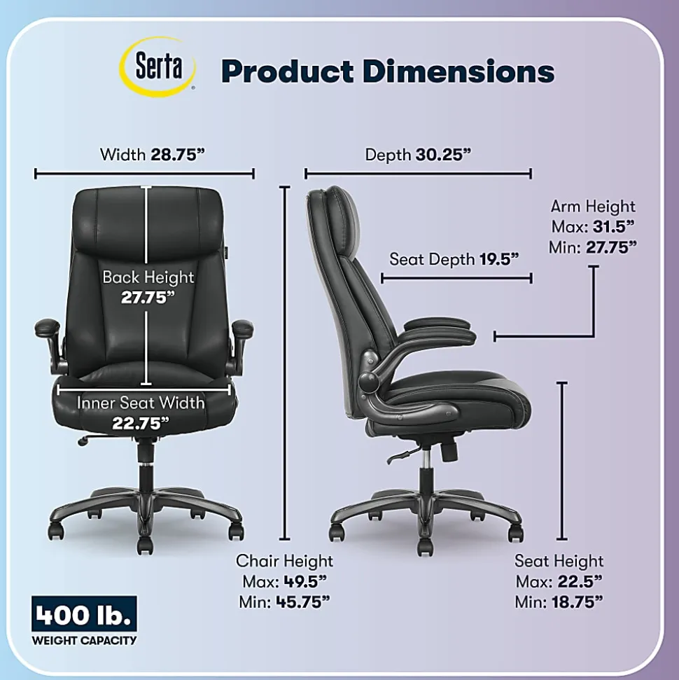 Serta® Torrington Ergonomic High-Back Faux Leather Big & Tall Executive Office Chair, Black, 52399BLK