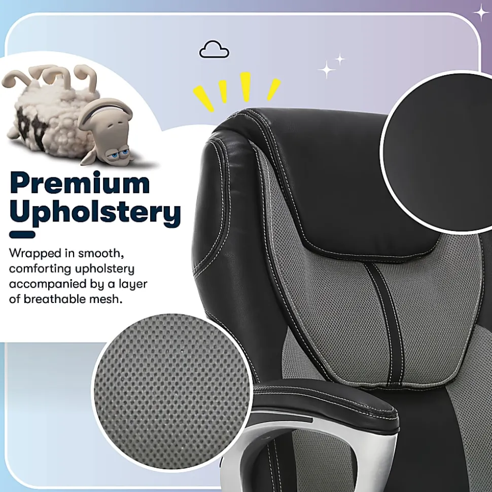 Serta® Works Bonded Leather/Mesh High-Back Office Chair, Opportunity Gray/Silver