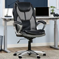 Serta® Works Bonded Leather/Mesh High-Back Office Chair, Opportunity Gray/Silver