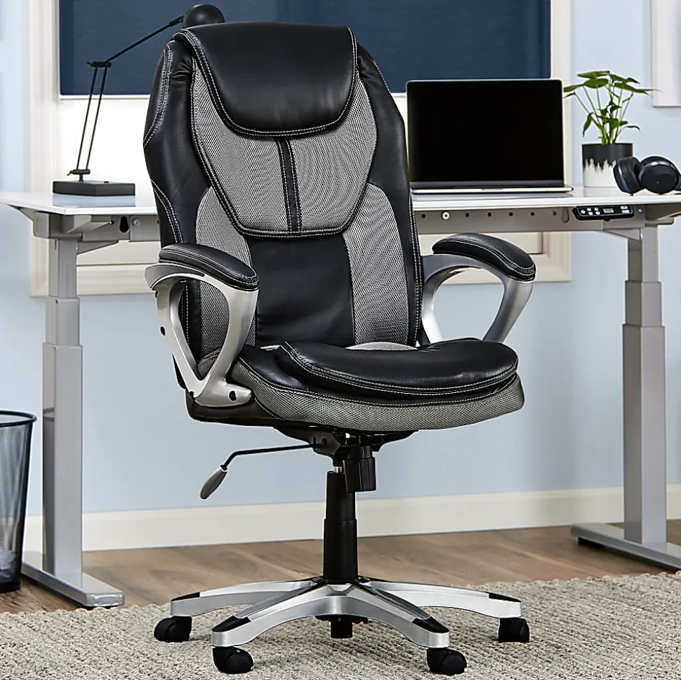 Serta® Works Bonded Leather/Mesh High-Back Office Chair, Opportunity Gray/Silver