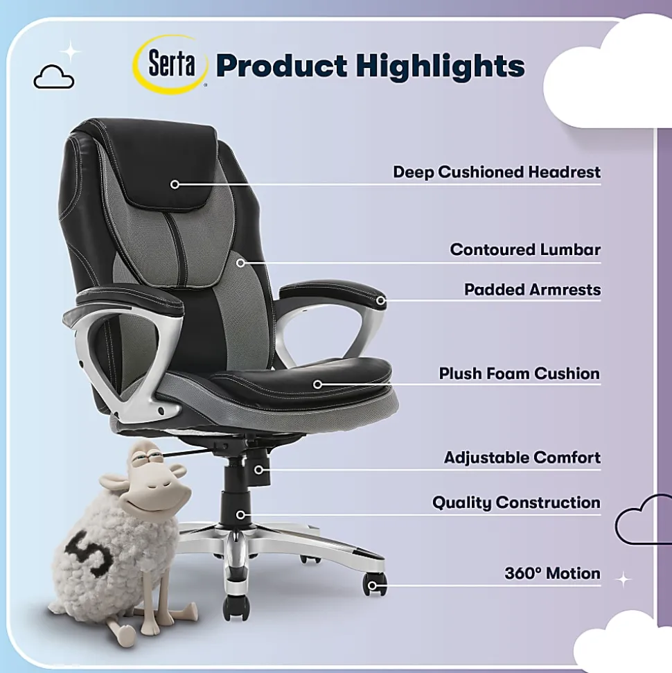 Serta® Works Bonded Leather/Mesh High-Back Office Chair, Opportunity Gray/Silver