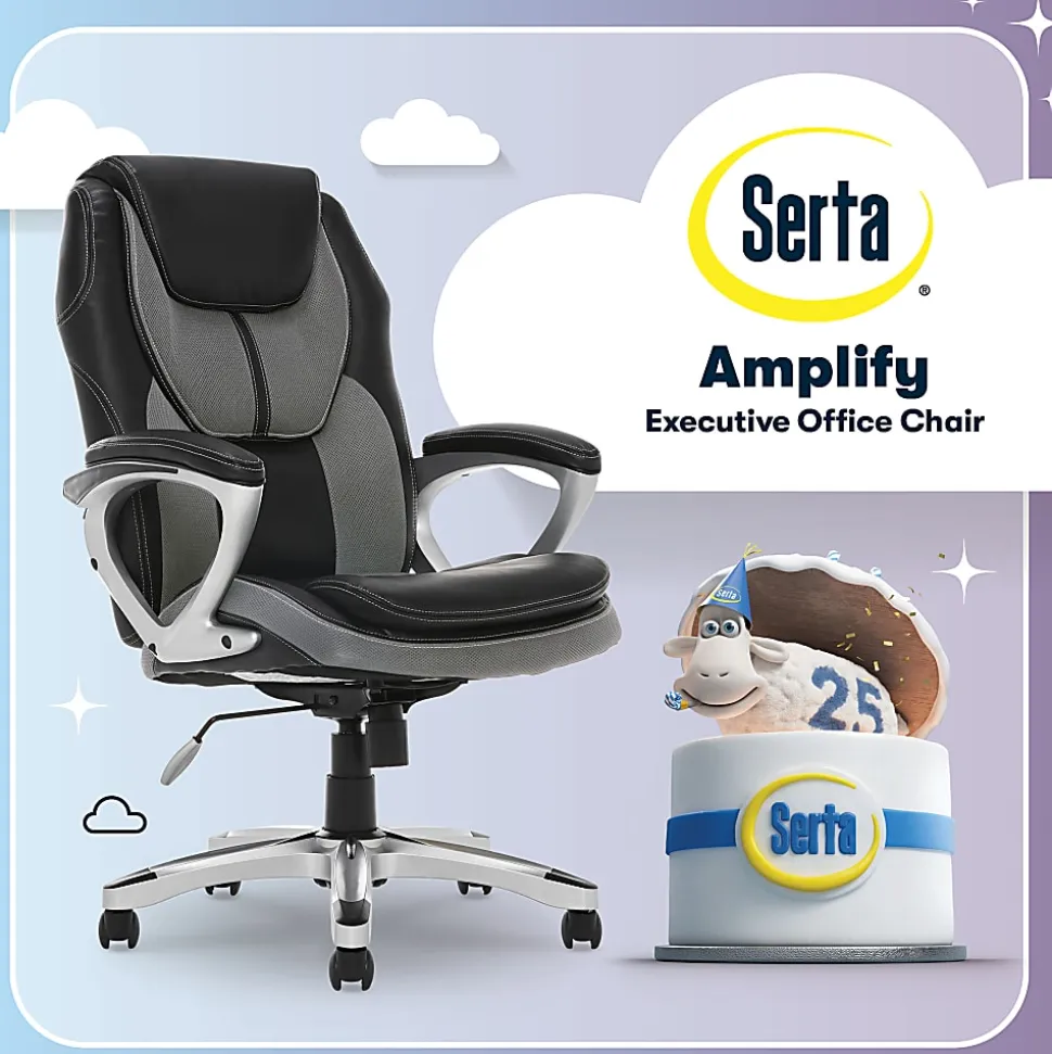 Serta® Works Bonded Leather/Mesh High-Back Office Chair, Opportunity Gray/Silver