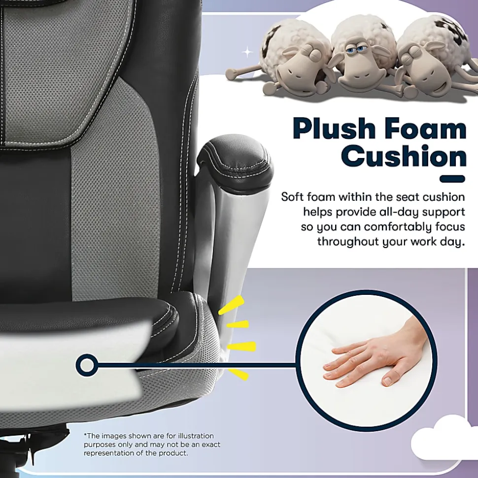 Serta® Works Bonded Leather/Mesh High-Back Office Chair, Opportunity Gray/Silver