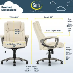 Serta® Works Ergonomic Bonded Leather High-Back Office Chair, American Beige/Silver