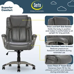 Serta® Works Ergonomic Bonded Leather High-Back Office Chair, Harvard Gray/Silver