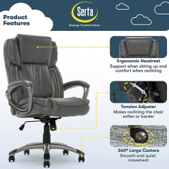 Serta® Works Ergonomic Bonded Leather High-Back Office Chair, Harvard Gray/Silver