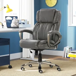 Serta® Works Ergonomic Bonded Leather High-Back Office Chair, Harvard Gray/Silver