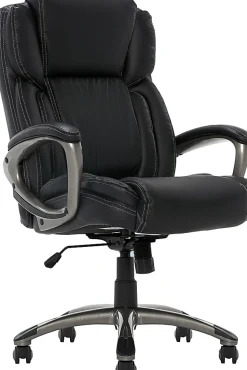 Serta® Works Ergonomic Bonded Leather High-Back Office Chair, Midnight Black/Silver