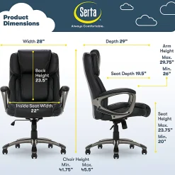 Serta® Works Ergonomic Bonded Leather High-Back Office Chair, Midnight Black/Silver
