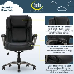 Serta® Works Ergonomic Bonded Leather High-Back Office Chair, Midnight Black/Silver