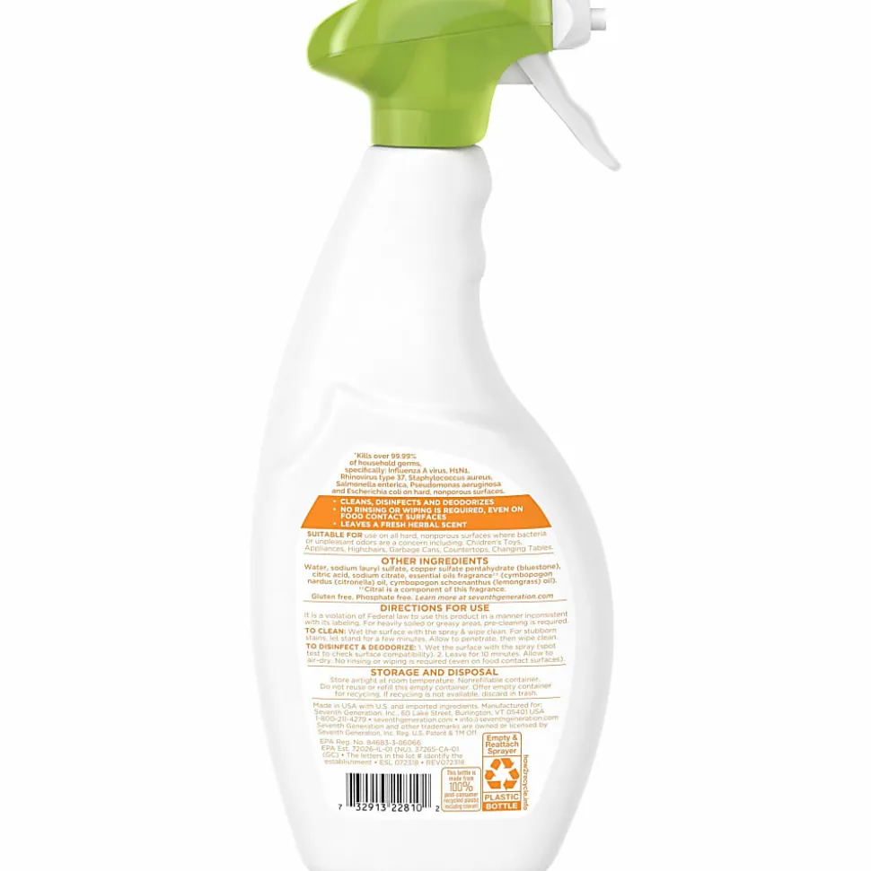Seventh Generation™ Disinfecting Multi-Surface Spray Cleaner, Lemongrass & Thyme Scent, 26 Oz Bottle