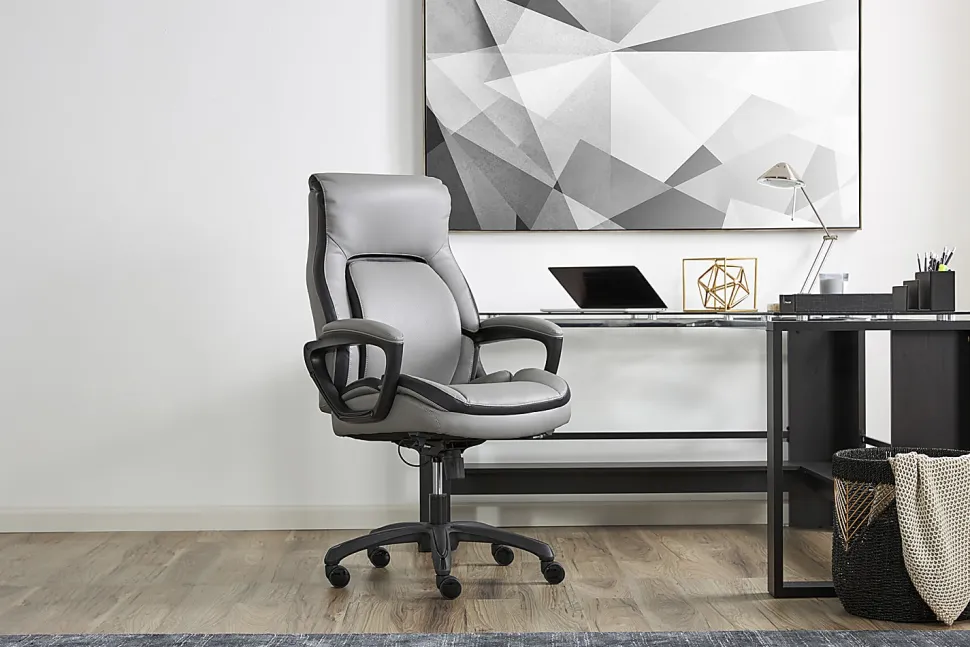 Shaquille O'Neal™ Amphion Ergonomic Bonded Leather High-Back Executive Office Chair, Gray