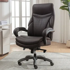 Shaquille O'Neal™ Maximos Big & Tall Ergonomic Vegan Leather High-Back Executive Office Chair, Dark Brown/Silver, BIFMA Compliant