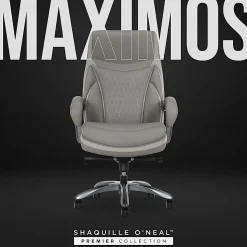 Shaquille O'Neal™ Maximos Big & Tall Ergonomic Vegan Leather High-Back Executive Office Chair, Gray/Silver, BIFMA Compliant