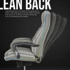 Shaquille O'Neal™ Maximos Big & Tall Ergonomic Vegan Leather High-Back Executive Office Chair, Gray/Silver, BIFMA Compliant