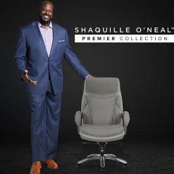 Shaquille O'Neal™ Maximos Big & Tall Ergonomic Vegan Leather High-Back Executive Office Chair, Gray/Silver, BIFMA Compliant
