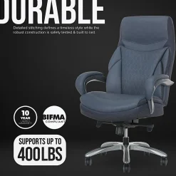 Shaquille O'Neal™ Maximos Big & Tall Ergonomic Vegan Leather High-Back Executive Office Chair, Blue/Silver, BIFMA Compliant