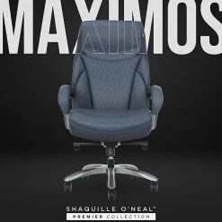 Shaquille O'Neal™ Maximos Big & Tall Ergonomic Vegan Leather High-Back Executive Office Chair, Blue/Silver, BIFMA Compliant