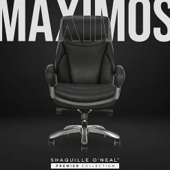Shaquille O'Neal™ Maximos Big & Tall Ergonomic Vegan Leather High-Back Executive Office Chair, Black/Silver, BIFMA Compliant