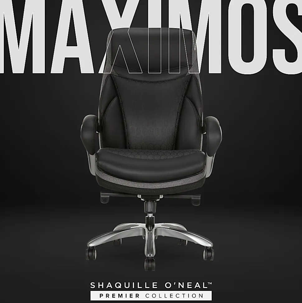 Shaquille O'Neal™ Maximos Big & Tall Ergonomic Vegan Leather High-Back Executive Office Chair, Black/Silver, BIFMA Compliant