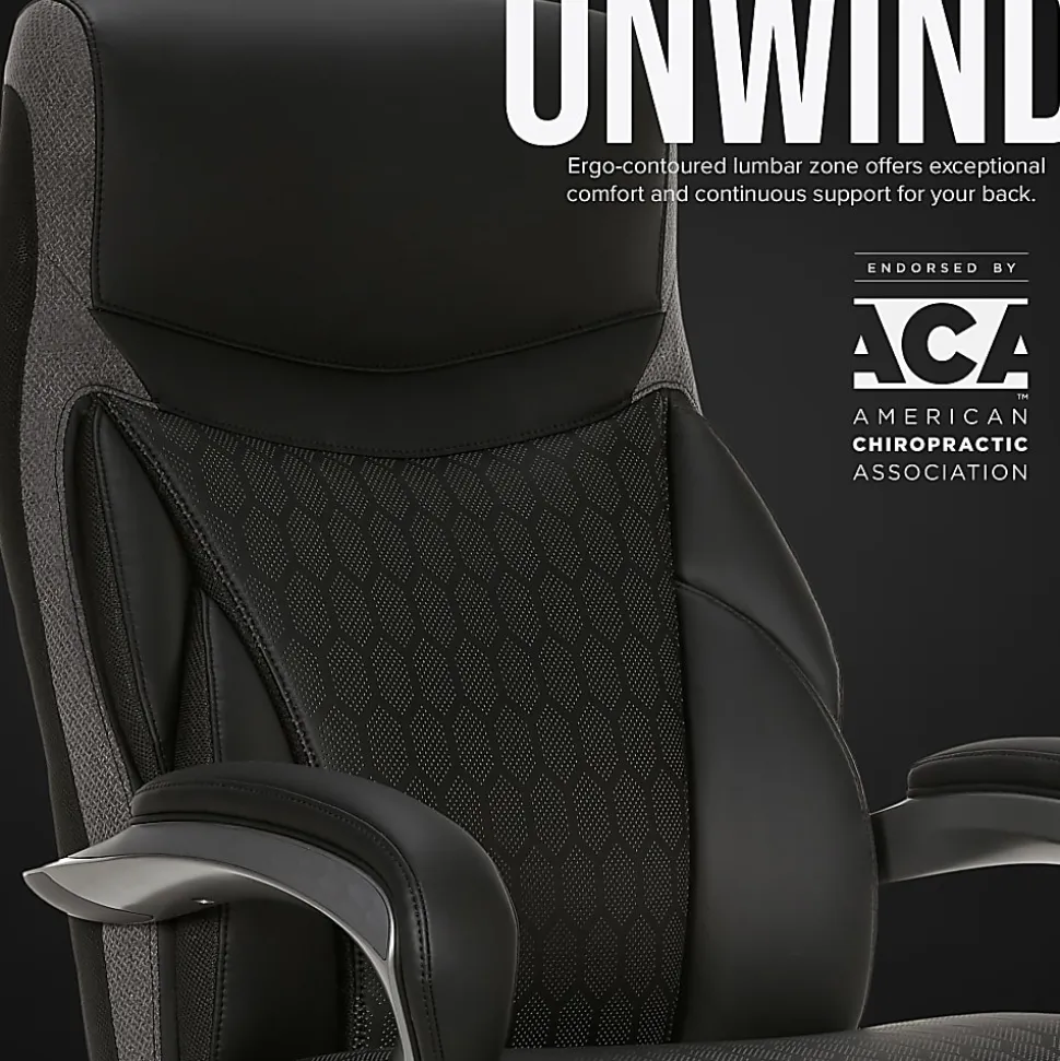 Shaquille O'Neal™ Maximos Big & Tall Ergonomic Vegan Leather High-Back Executive Office Chair, Black/Silver, BIFMA Compliant