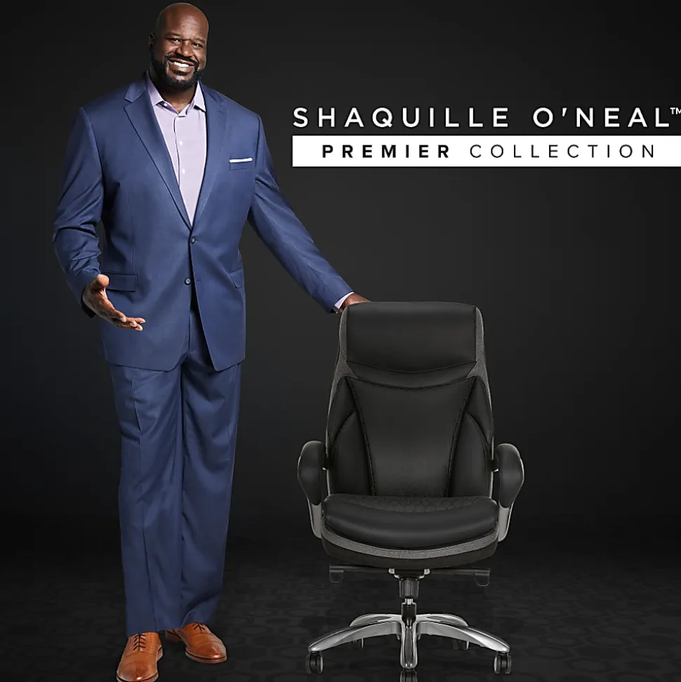 Shaquille O'Neal™ Maximos Big & Tall Ergonomic Vegan Leather High-Back Executive Office Chair, Black/Silver, BIFMA Compliant