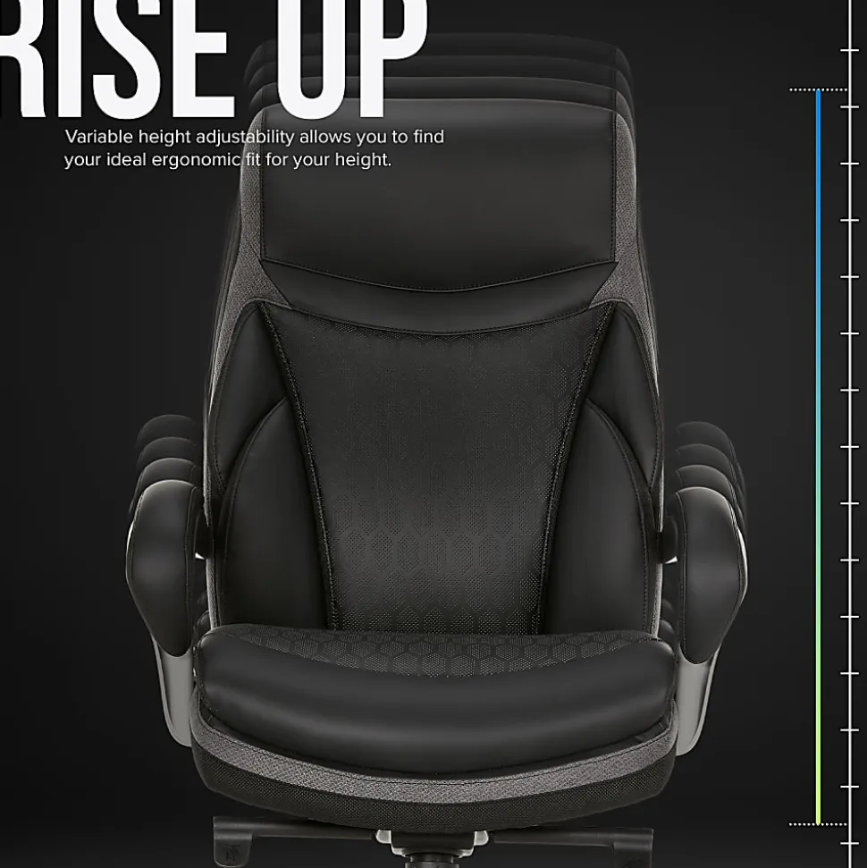 Shaquille O'Neal™ Maximos Big & Tall Ergonomic Vegan Leather High-Back Executive Office Chair, Black/Silver, BIFMA Compliant