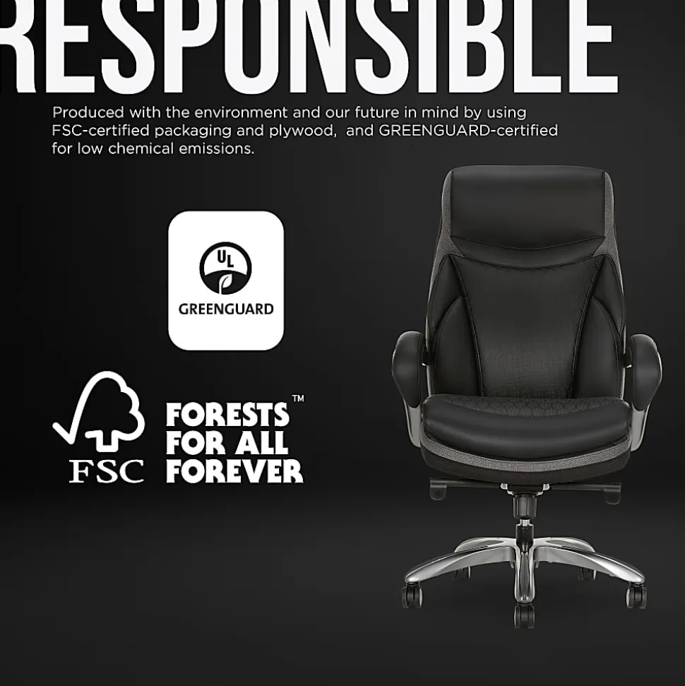 Shaquille O'Neal™ Maximos Big & Tall Ergonomic Vegan Leather High-Back Executive Office Chair, Black/Silver, BIFMA Compliant