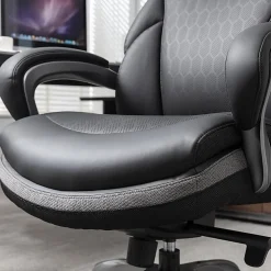 Shaquille O'Neal™ Maximos Big & Tall Ergonomic Vegan Leather High-Back Executive Office Chair, Black/Silver, BIFMA Compliant