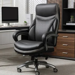 Shaquille O'Neal™ Maximos Big & Tall Ergonomic Vegan Leather High-Back Executive Office Chair, Black/Silver, BIFMA Compliant