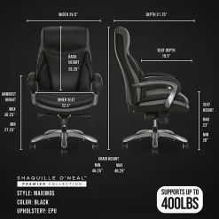 Shaquille O'Neal™ Maximos Big & Tall Ergonomic Vegan Leather High-Back Executive Office Chair, Black/Silver, BIFMA Compliant