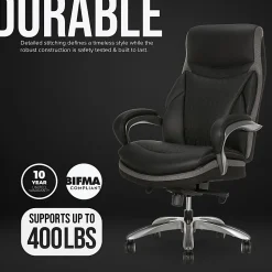 Shaquille O'Neal™ Maximos Big & Tall Ergonomic Vegan Leather High-Back Executive Office Chair, Black/Silver, BIFMA Compliant