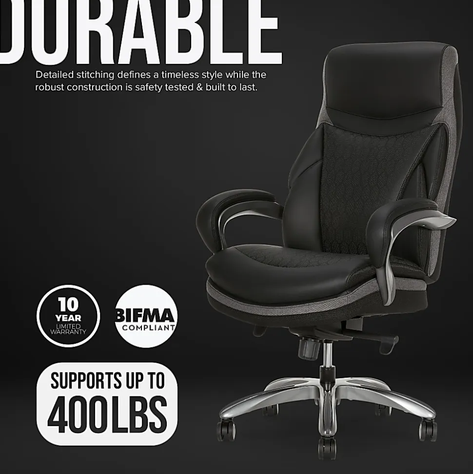 Shaquille O'Neal™ Maximos Big & Tall Ergonomic Vegan Leather High-Back Executive Office Chair, Black/Silver, BIFMA Compliant