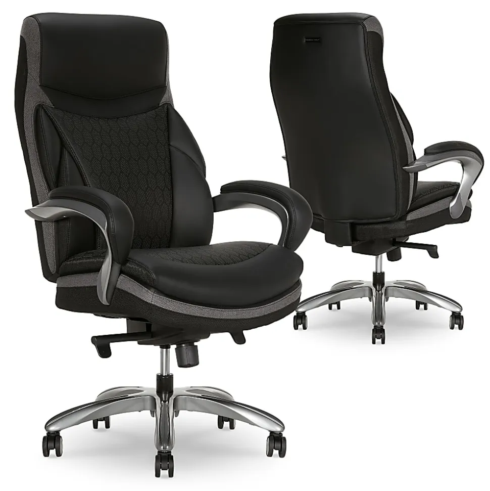 Shaquille O'Neal™ Maximos Big & Tall Ergonomic Vegan Leather High-Back Executive Office Chair, Black/Silver, BIFMA Compliant