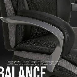 Shaquille O'Neal™ Maximos Big & Tall Ergonomic Vegan Leather High-Back Executive Office Chair, Black/Silver, BIFMA Compliant